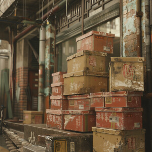 Photorealistic image. Package from Temu finally arrives from Chi...