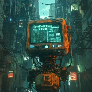 In the heart of a retro-futuristic cyberpunk world, a vintage-ch...
