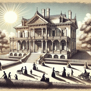 An ultra realistic 3-D 16:9 portrait of a confederates mansion e...