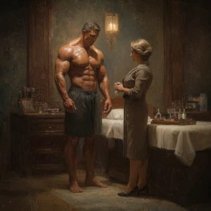 Hyperrealistic digital painting of a muscular Russian man in his...