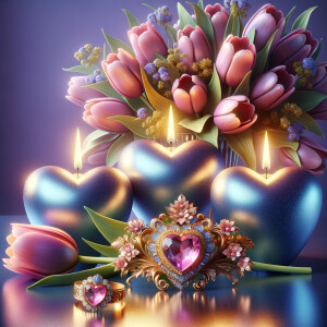 A digital artwork of a romantic and elegant still life featuring...