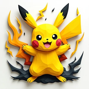 A fierce, stylized depiction of Pikachu reimagined in layered pa...