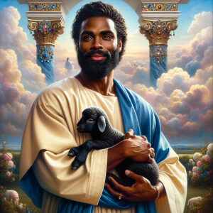 Oil painting of an African-American man resembling Jesus Christ,...