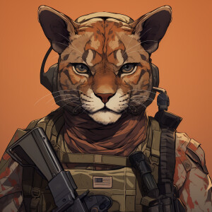 Female, anthromorphic mountain lion, military gear ACU