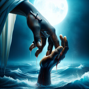 A close-up view of two African-American hands. One hand is reach...