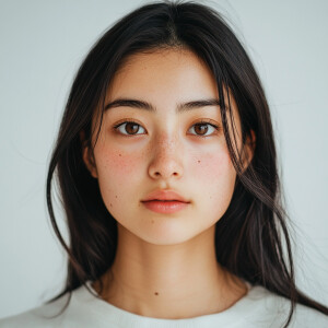 A 19-year-old cute Japanese-Californian woman with a clean face...