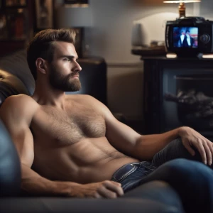 wasw enjoying himself on the couch  with his manhoogrowin lean g...