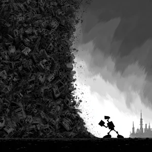 A small, total black silhouette of a robot similar in size to a...