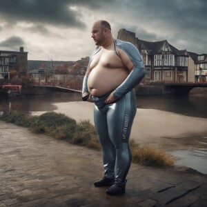 Create a photorealistic portrait of a 37-year-old overweight whi...