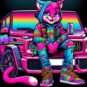 Create a colorful/psyscadelic character of pink panther wearing...