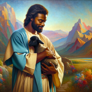 Oil painting of an African-American man resembling Jesus Christ,...