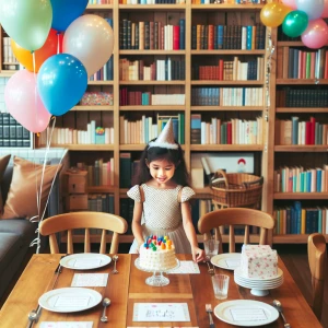 Girl setting library to celebrate birthday