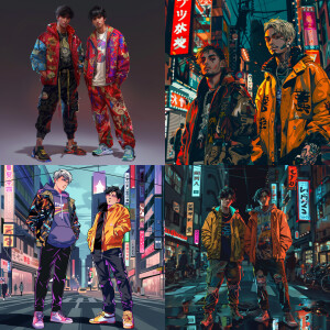Create two cool, badass male characters living in Tokyo Japan