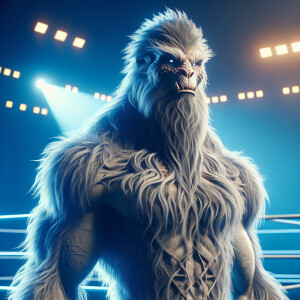 Intricately textured, hyper-realistic 3d of Chewbacca as a wrest...