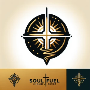 A minimalist cross merging into a rising sun or compass needle,...