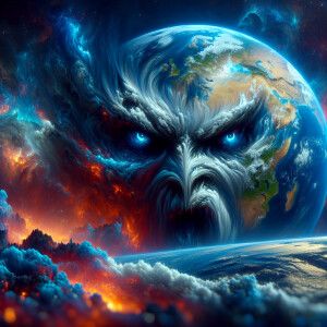 "Create a highly detailed 8K resolution matte painting of Earth...