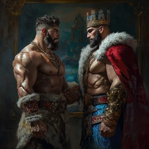 The muscular hairy prince and the king were showing off to each...