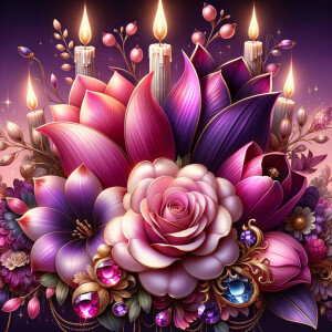 Create a vibrant digital artwork depicting a lush bouquet of sty...