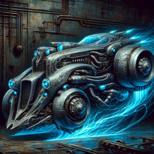A ferociously sleek dieselpunk ethereal plasma prowler, its ghos...