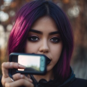 Selfie, sunny, outside, girl, emo, goth, holding phone