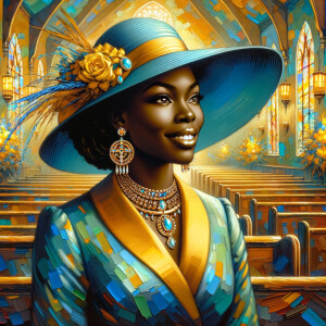 A spiritually enriching illustration portrays an African America...