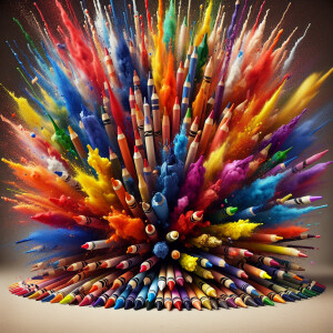 Crayons exploding.  "Color burst effects "