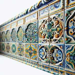 Create a beautiful Spanish-style tile border design on a clean w...