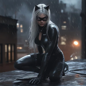 Felicia Hardy, the Black Cat, captured in a gritty, hyper-realis...