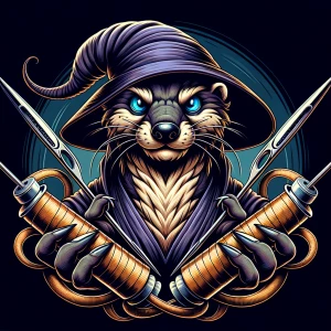 A highly detailed logo of an anthropomorphic mongoose with a wil...