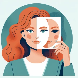 Create a portrait of a woman with ginger hair in an abstract sty...
