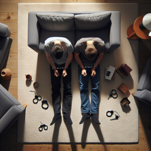 two arrested white male youth handcuffed laying face down on the...