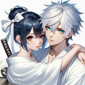 Realistic anime woman with dark blue hair and dark brown eyes we...