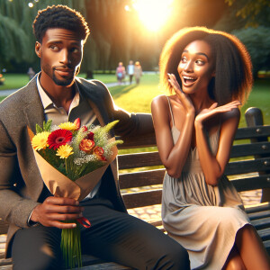 A photorealistic scene captures a young African American couple...