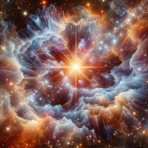 Create an illustration of a cosmic star with 1500 dimensions, us...