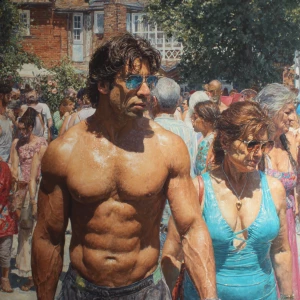 HyperRealism photo painting,a muscular beefy criminal kashmiri s...