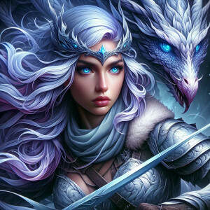 A beautiful huntress from the “Monster Hunter” series with dark...