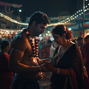 Realistic art 1:1,a muscular beefy sweaty gujarati man doing gar...