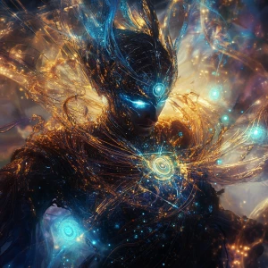 A luminously ethereal elysian warlock, exuding an aura of myster...