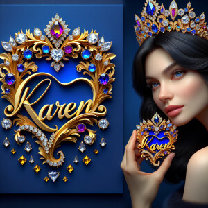 VCraft a 3-D image showcasing the name 'KAREN' in a luxurious go...