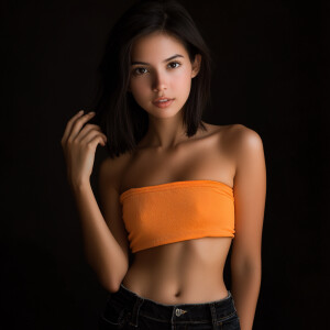 Capture the elegance of a fair-skinned, petite, slim woman with...