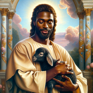 Oil painting of an African-American man resembling Jesus Christ,...