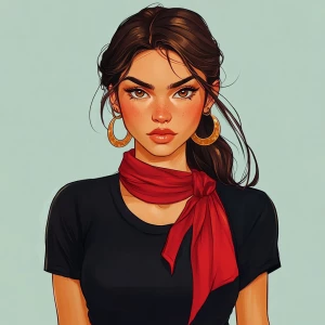 girl with brown hair, thick eyebrows, pumped up lips, potato nos...