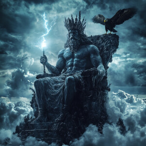 Create a majestic image of ferrofluid Zeus, the ancient Greek go...