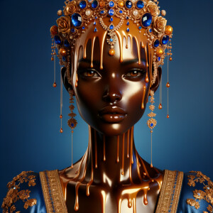 Create a 3-D realistic, elegant figure against a vivid royal blu...