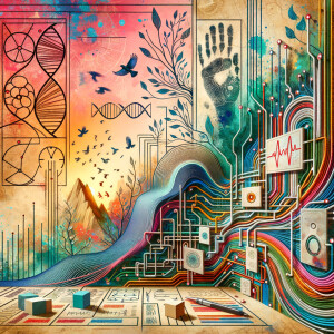 The golden ratio, Minimalist art Circuit, boards, circuitry, diagrams Cellular structures, DNA, circuit boards, colorful wires,  asian and Egyptian  graffiti, lie detector graphs, cardio, printout , branches infinity sign, cave, Art, handprints, distant birds flying, flowering vines, abstract gestural painting, dna