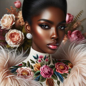 "Create a portrait of an elegant African-American woman with med...
