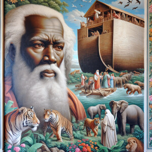 A close-up and detailed wall painting focusing on Noah, depicted...