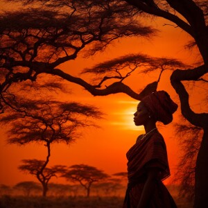 A portrait of an enigmatic African woman draped in traditional a...