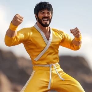 White muscular thin man with beard, big chin, smile and cheekbon...