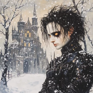 Create a portrait of Edward Scissorhands, the iconic character w...